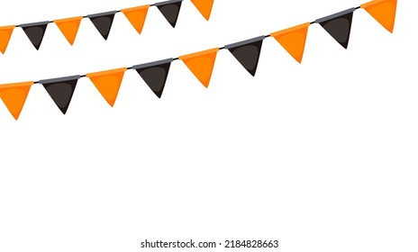 Halloween bunting. Black and orange flag garland. Triangle pennants chain. Party bunting decoration. Celebration flags for decor. Vector background 