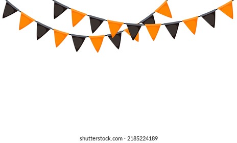 Halloween bunting. Black and orange flag garland. Triangle pennants chain. Party bunting decoration. Celebration flags for decor. Vector background  - Shutterstock ID 2185224189