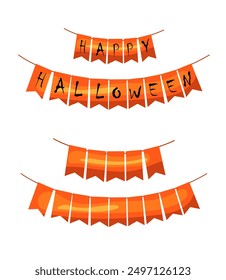 Bunting de Halloween, Anuncio de banderín naranja brillante con letras negras. Ilustración vectorial de Anuncio de partido