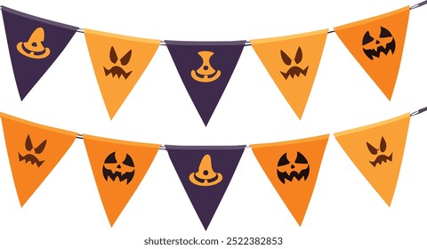 Decoración de banderas de bunting de Halloween sobre fondo blanco