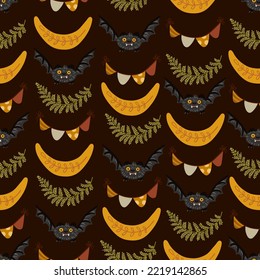 Halloween bunting. Halloween Flags Garland with orange and black. Spooky website or banner template. Vector Funny Hand Drawn illustration