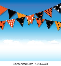 Bandeiras de Bunting de Halloween com céu, com malha de gradiente, ilustração de vetor
