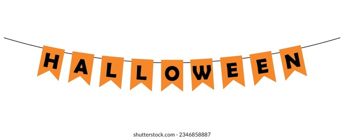 Halloween bunting, orange pennants and black letters, party banner, panoramic vector decoration