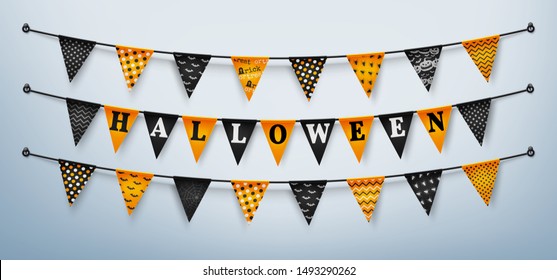 Halloween buntings for Happy Halloween.Halloween Flags Garlands with orange and black.Website spooky or banner template.Vector illustration EPS10