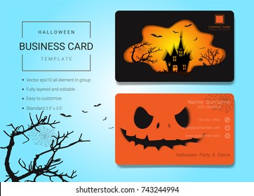 Halloween business name card design template, Simple style also modern and elegant with haunted house, spooky fores background, It's fully layered and editable, Easy to customize it to fit your need.