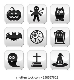 Halloween buttons set - pumpkin, witch, ghost, grave 