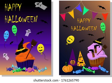 Halloween cake backgroun. Vector illustration. Attributes for the holiday of Halloween.