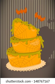 Halloween cake with bats and spider web