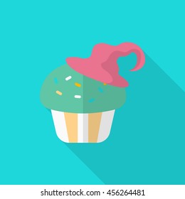 Halloween cake icon, Vector flat long shadow design. Halloween concept.