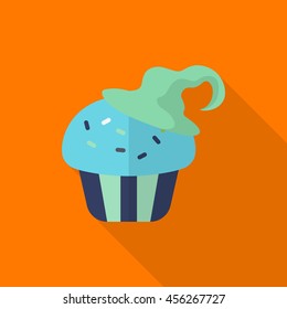 Halloween cake icon, Vector flat long shadow design. Halloween concept.