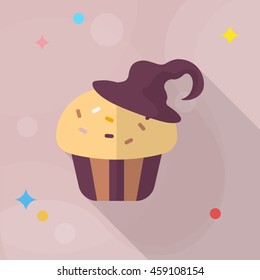 Halloween cake icon, Vector flat long shadow design. Halloween concept.