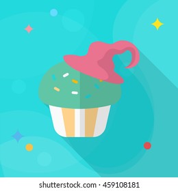Halloween cake icon, Vector flat long shadow design. Halloween concept.