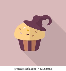 Halloween cake icon, Vector flat long shadow design. Halloween concept.