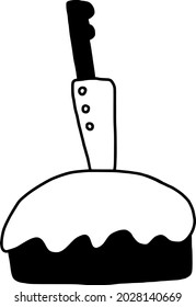 Halloween cake and knife doodle a hand drawn vector. 