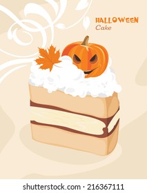Halloween cake on the decorative background. Vector
