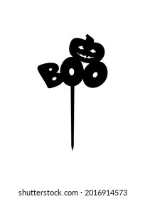 Halloween Cake topper Boo with pumpkin. Vector laser cut. Decor for cupcake, party. 