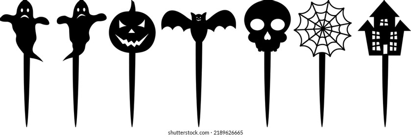 Halloween cake toppers with pumpkin, ghost, bat, skull templates for laser cutting