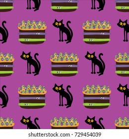 halloween cake,cat,  pattern, vector illustration 