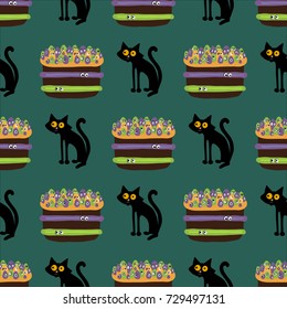 halloween cake,cat,  pattern, vector illustration 