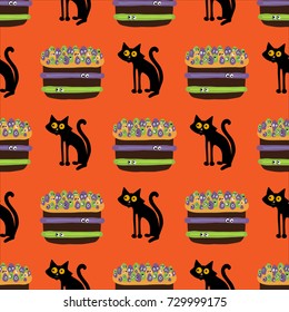 halloween cake,cat,  pattern, vector illustration 