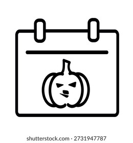 Halloween-Kalendersymbol. Kalender mit Halloween Kürbis Vektorsymbol. Vektorgrafik, nicht Künstliche Intelligenz, Logo-Illustration. Ersetzbares Vektordesign.	