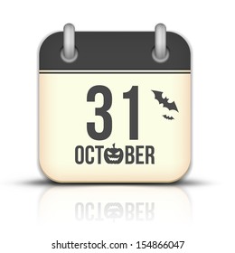 Halloween calendar icon with reflection. 31 October