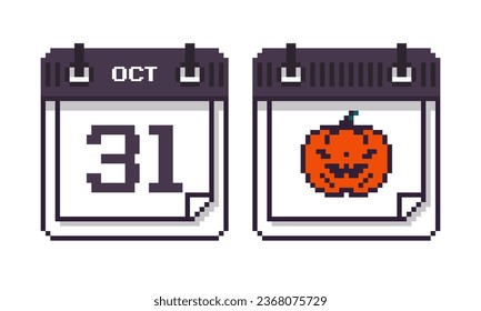 Halloween calendar icons isolated on white background. 31th October date vector pictogram with jack-o-lantern. Perfect for banners and reminders