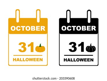 Halloween calendar isolated on white
