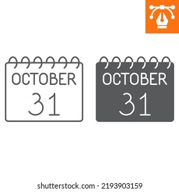 Halloween calendar line and solid icon, outline style icon for web site or mobile app, halloween and holiday, calendar vector icon, simple vector illustration, vector graphics with editable strokes.