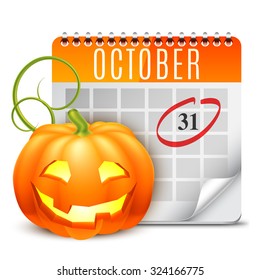 Halloween calendar with October 31 date and pumpkin