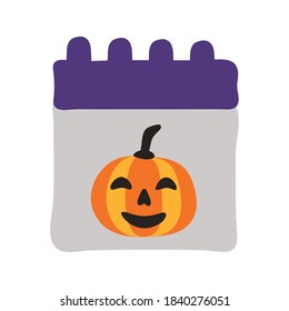 halloween calendar with pumpkin face flat style vector illustration design