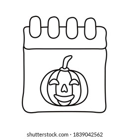 halloween calendar with pumpkin face line style vector illustration design