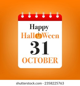 Halloween calendar with pumpkin. October 31st calendar colored icon. Halloween day. Vector illustration