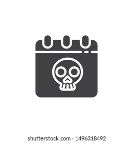Halloween calendar vector icon. filled flat sign for mobile concept and web design. Calendar with skull glyph icon. Symbol, logo illustration. Vector graphics