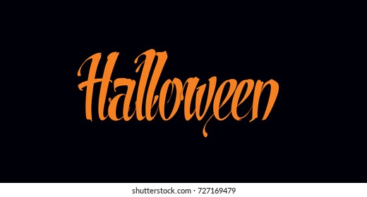 Halloween Calligraphy, Halloween lettering on black background. Great for advertising, social media, blog, flyer, poster, brochure, invitation, cover, sticker.