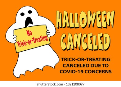 Halloween Canceled sign with ghost - Vector Illustration
