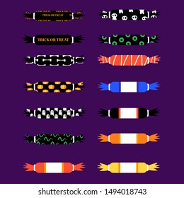 Halloween candies collection of 15 different elements. Flat vector illustration
