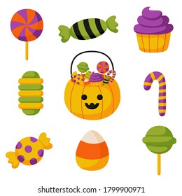 Halloween candies flat isolated on white background. vector illustration.