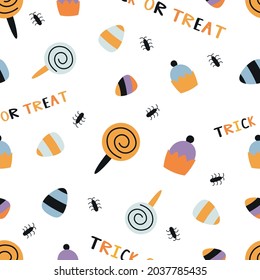 Halloween candies seamless pattern. Background for wallpapers, textiles, papers, fabrics, web pages.