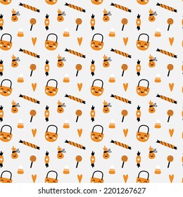 Halloween candies, vector seamless pattern