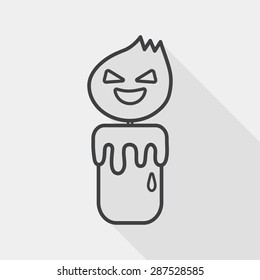 halloween candle flat icon with long shadow, line icon