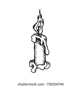 Halloween candle. Halloween object design isolated element on white background. Hand drawn vector sketch doodle graphic illustration. Halloween party, holiday, cloth, print, icon, logo,paper,decor. 