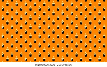 Halloween candle pattern horizontal background. Vector melt black candles on orange background repeat texture for wallpaper, wrapping, holiday decor, backdrop.