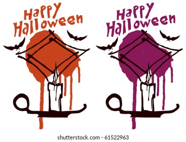 halloween candle scene with text and bats
