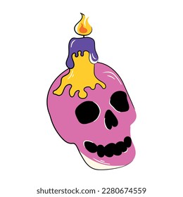 Halloween candle skull sticker in flat style 