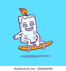 Halloween candle vector. white candle with smile for your design for the holiday Halloween. Halloween scary candle with happy face playing skateboard. 