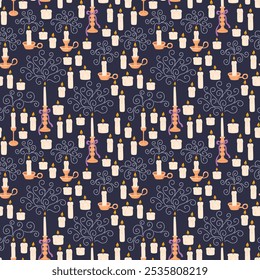 Halloween candles seamless pattern. Background design with magic candles. Flat vector illustration