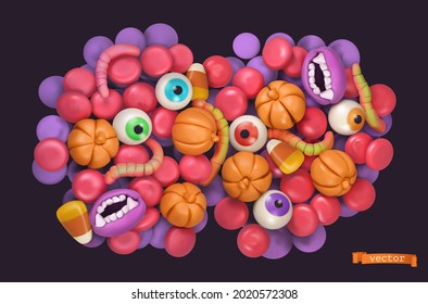 Halloween candy. 3d vector cartoon background