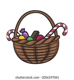Halloween candy basket in drawing style isolated vector  cute cartoon white background 