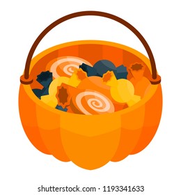 Halloween candy basket icon. Isometric of halloween candy basket vector icon for web design isolated on white background